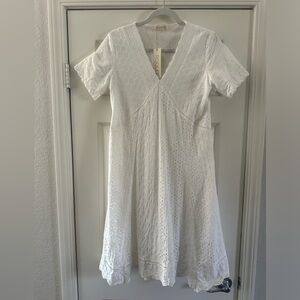Roolee White eyelet lace v neck short sleeve midi dress women’s size M medium
